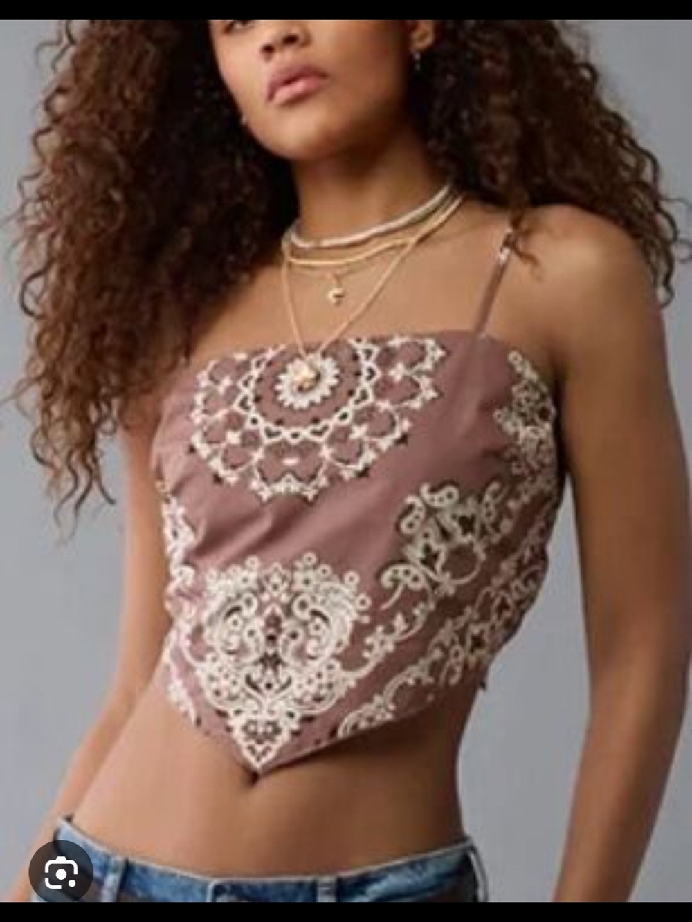 American Eagle Women’s Mauve Bandana-Style Embroidered Cami Top